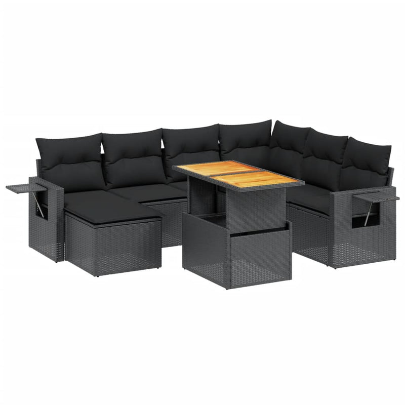 8 Piece Garden Sofa Set with Cushions Black Poly Rattan