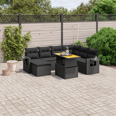 8 Piece Garden Sofa Set with Cushions Black Poly Rattan