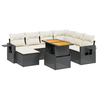 8 Piece Garden Sofa Set with Cushions Black Poly Rattan