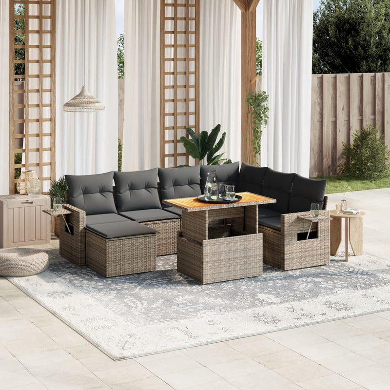 8 Piece Garden Sofa Set with Cushions Grey Poly Rattan