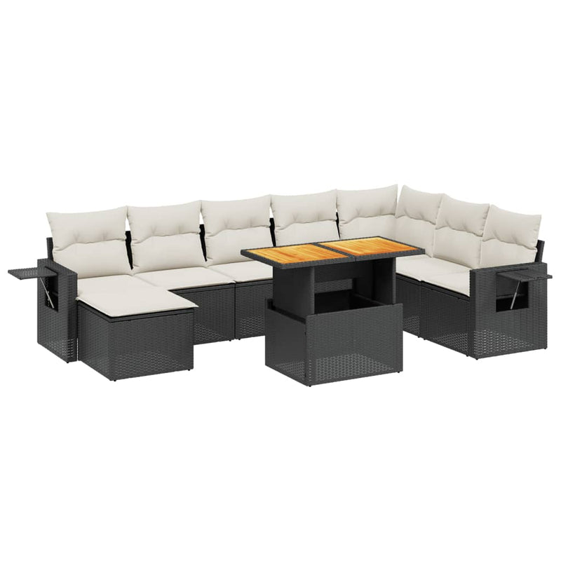 9 Piece Garden Sofa Set with Cushions Black Poly Rattan