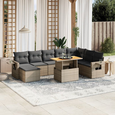 9 Piece Garden Sofa Set with Cushions Grey Poly Rattan