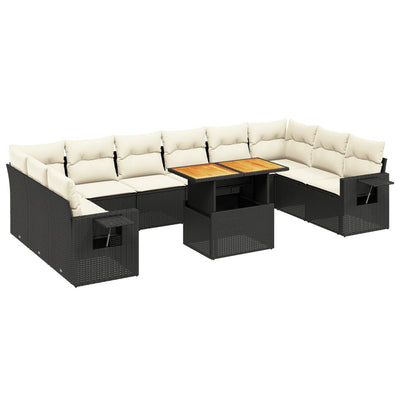 11 Piece Garden Sofa Set with Cushions Black Poly Rattan