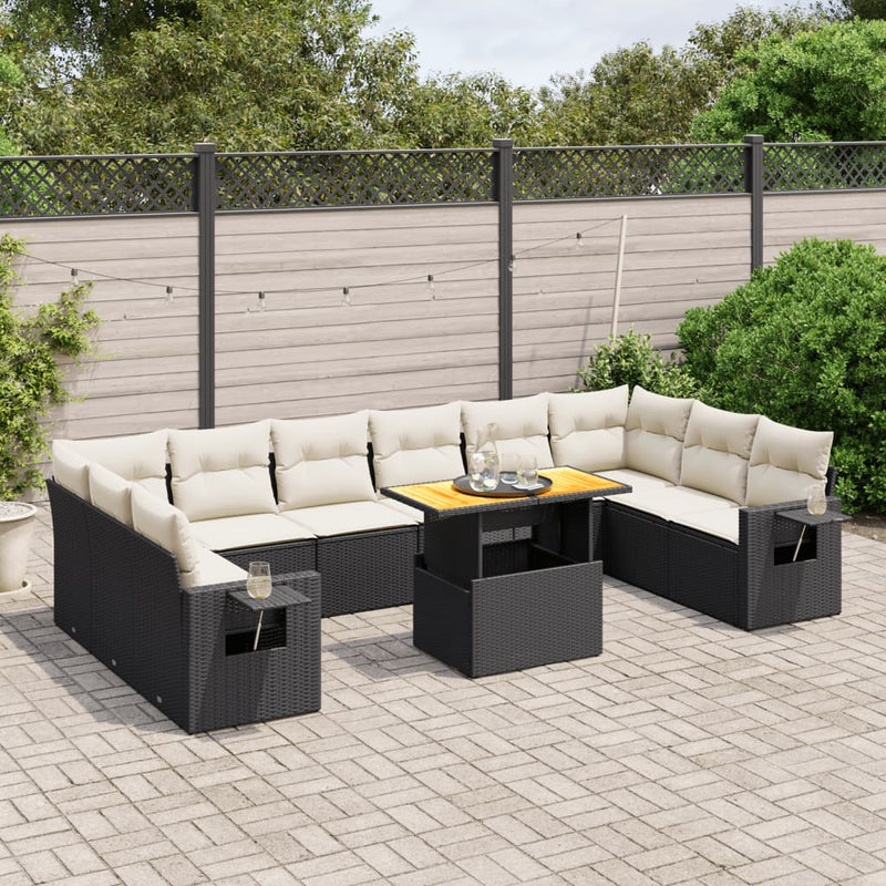 11 Piece Garden Sofa Set with Cushions Black Poly Rattan