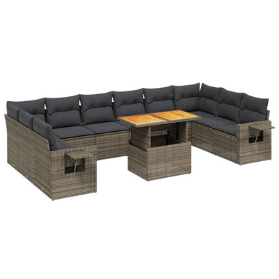 11 Piece Garden Sofa Set with Cushions Grey Poly Rattan