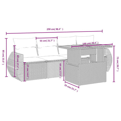 5 Piece Garden Sofa Set with Cushions Grey Poly Rattan