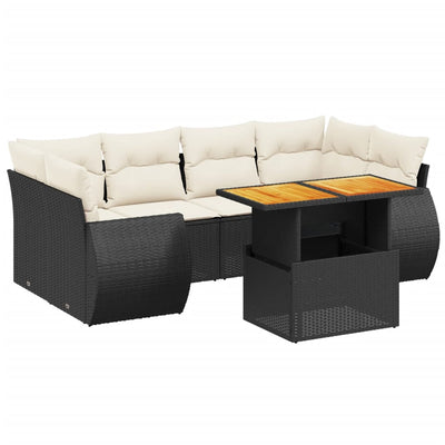 7 Piece Garden Sofa Set with Cushions Black Poly Rattan