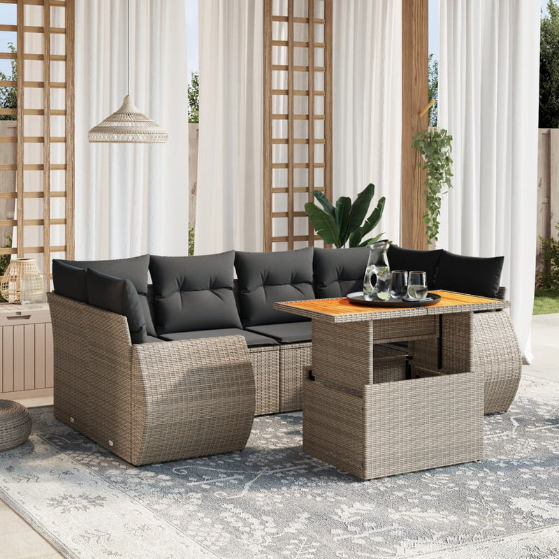 7 Piece Garden Sofa Set with Cushions Grey Poly Rattan