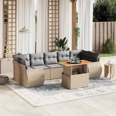 8 Piece Garden Sofa Set with Cushions Beige Poly Rattan