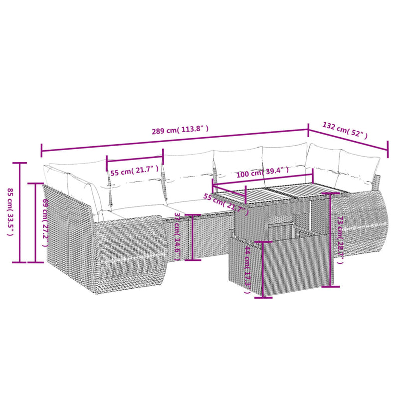 8 Piece Garden Sofa Set with Cushions Grey Poly Rattan