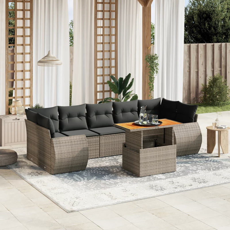 8 Piece Garden Sofa Set with Cushions Grey Poly Rattan