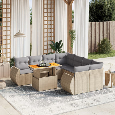 9 Piece Garden Sofa Set with Cushions Beige Poly Rattan