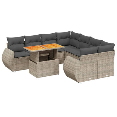 9 Piece Garden Sofa Set with Cushions Grey Poly Rattan