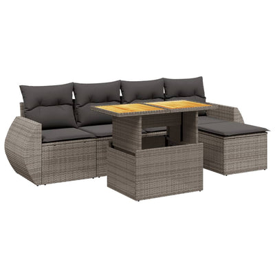 6 Piece Garden Sofa Set with Cushions Grey Poly Rattan