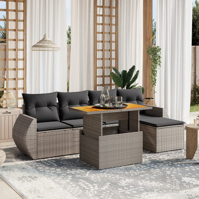 6 Piece Garden Sofa Set with Cushions Grey Poly Rattan