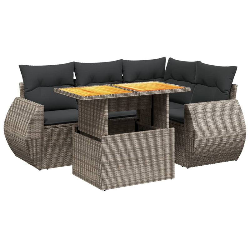 5 Piece Garden Sofa Set with Cushions Grey Poly Rattan