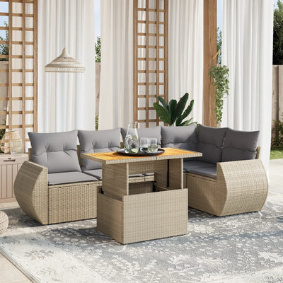 6 Piece Garden Sofa Set with Cushions Beige Poly Rattan