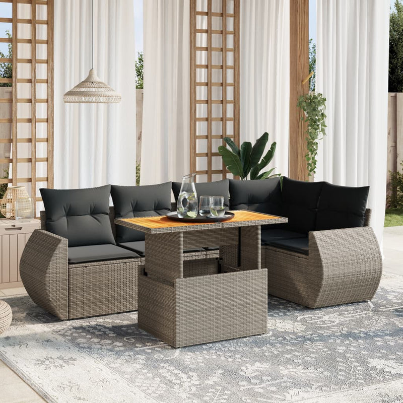 6 Piece Garden Sofa Set with Cushions Grey Poly Rattan