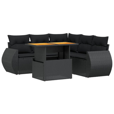 6 Piece Garden Sofa Set with Cushions Black Poly Rattan