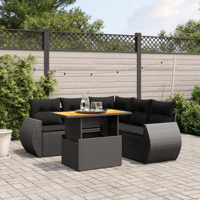 6 Piece Garden Sofa Set with Cushions Black Poly Rattan