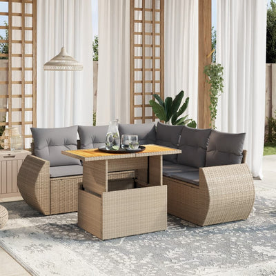 6 Piece Garden Sofa Set with Cushions Beige Poly Rattan