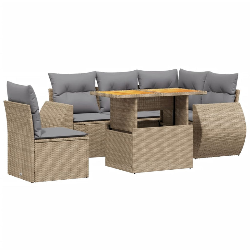 6 Piece Garden Sofa Set with Cushions Beige Poly Rattan