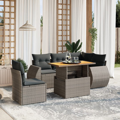 6 Piece Garden Sofa Set with Cushions Grey Poly Rattan