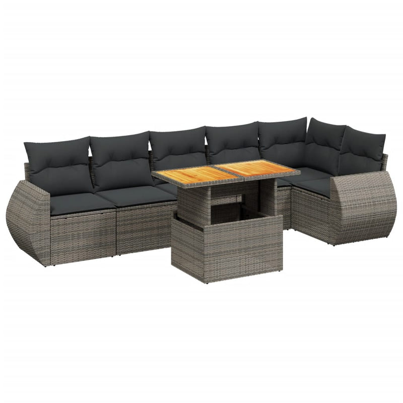 7 Piece Garden Sofa Set with Cushions Grey Poly Rattan