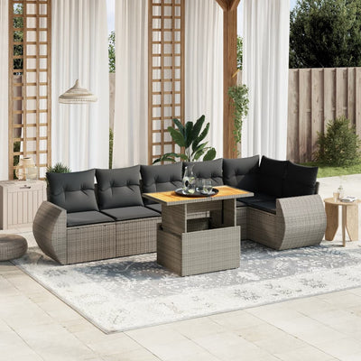 7 Piece Garden Sofa Set with Cushions Grey Poly Rattan