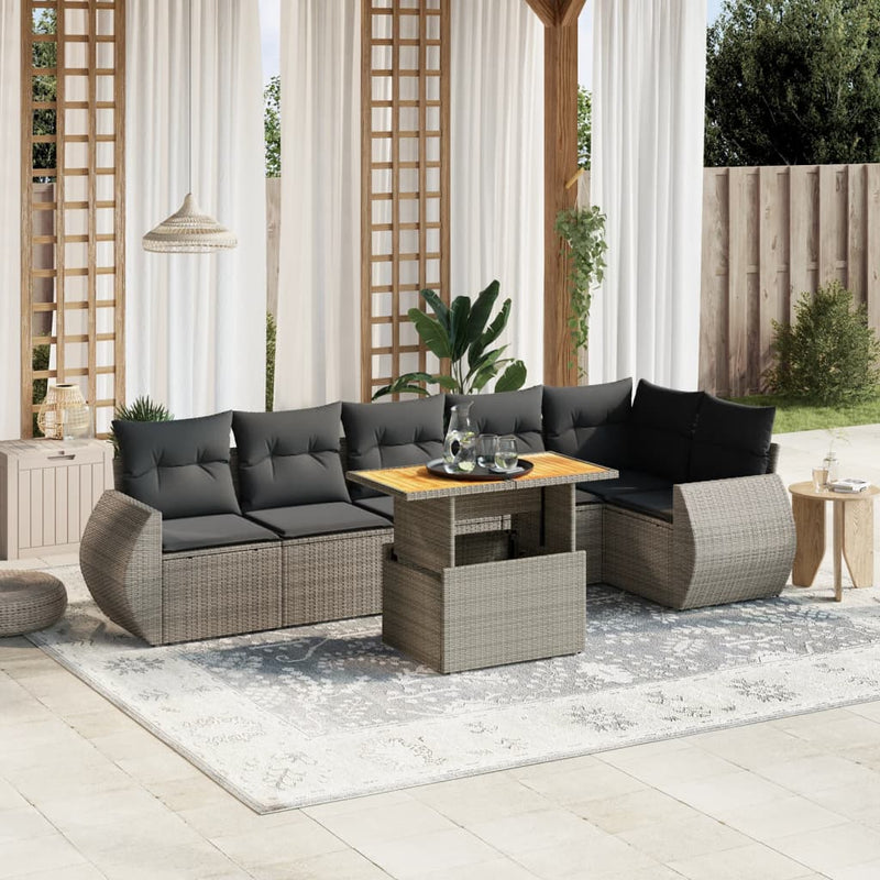 7 Piece Garden Sofa Set with Cushions Grey Poly Rattan