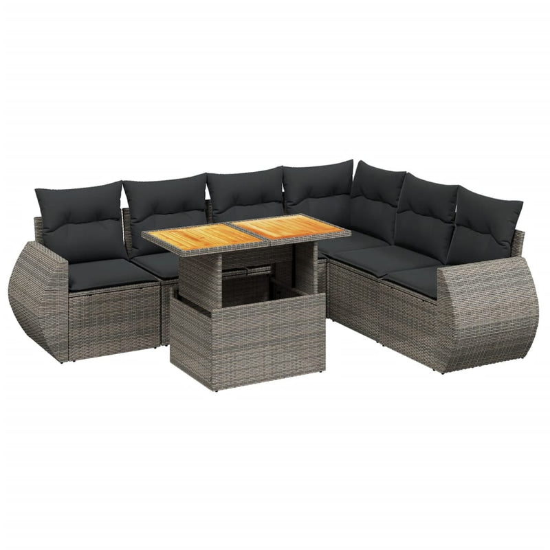 7 Piece Garden Sofa Set with Cushions Grey Poly Rattan