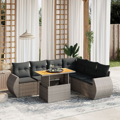 7 Piece Garden Sofa Set with Cushions Grey Poly Rattan