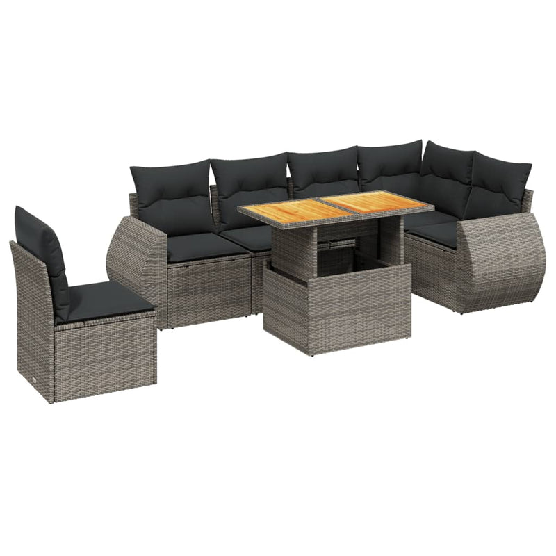 7 Piece Garden Sofa Set with Cushions Grey Poly Rattan