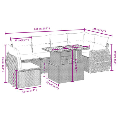 7 Piece Garden Sofa Set with Cushions Grey Poly Rattan