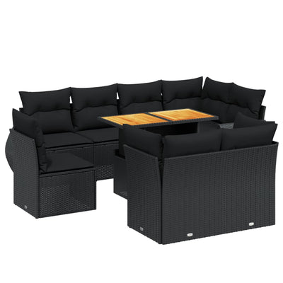 9 Piece Garden Sofa Set with Cushions Black Poly Rattan