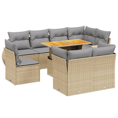 9 Piece Garden Sofa Set with Cushions Beige Poly Rattan