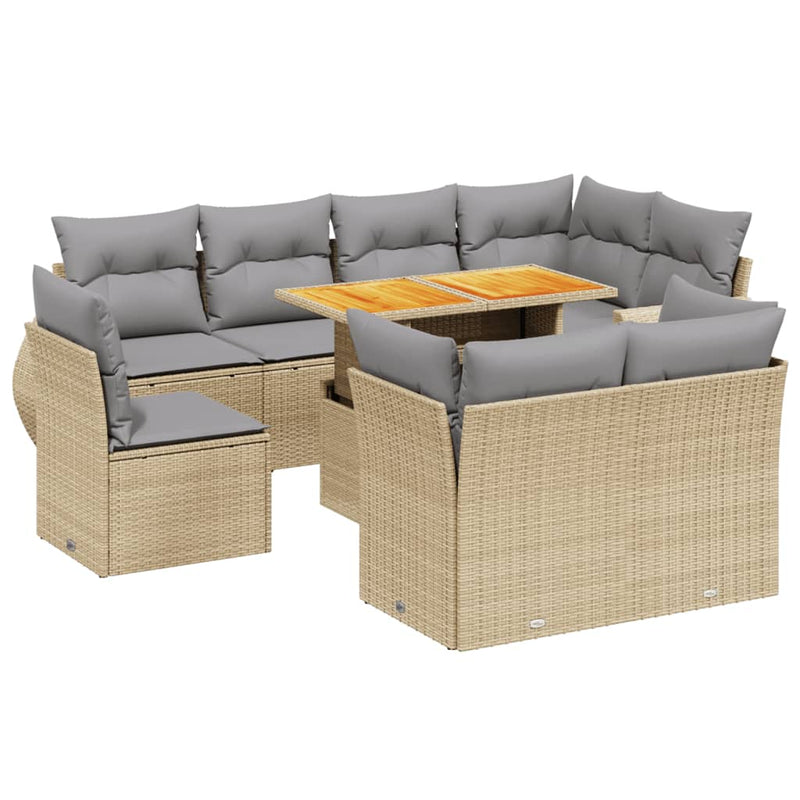 9 Piece Garden Sofa Set with Cushions Beige Poly Rattan