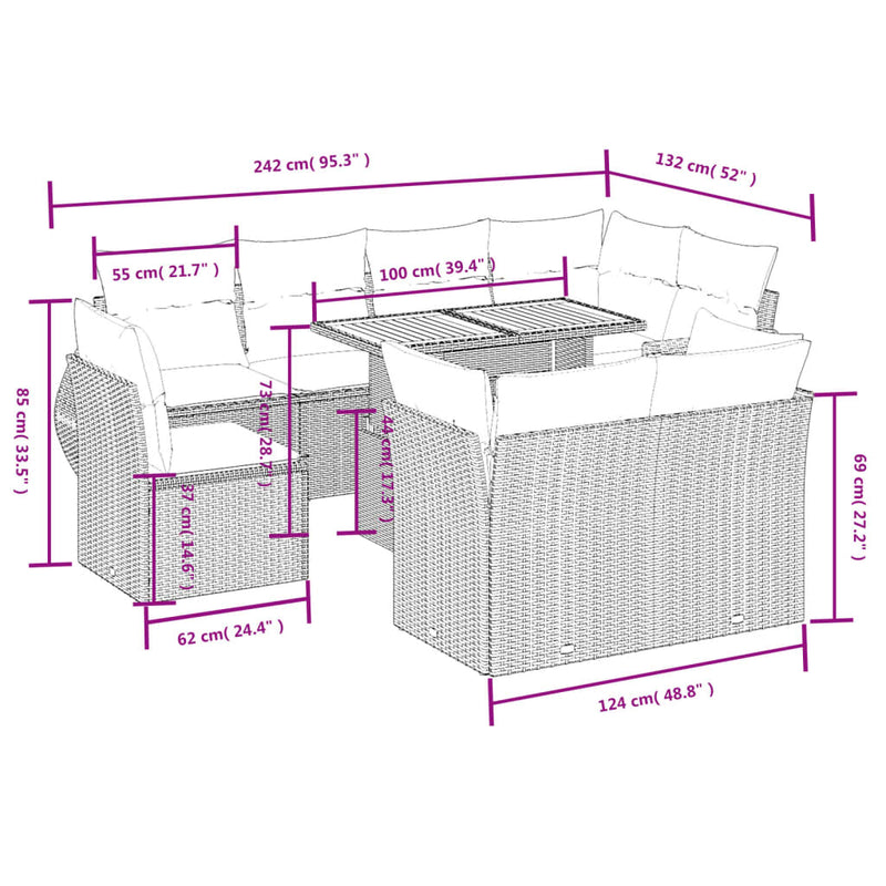 9 Piece Garden Sofa Set with Cushions Beige Poly Rattan