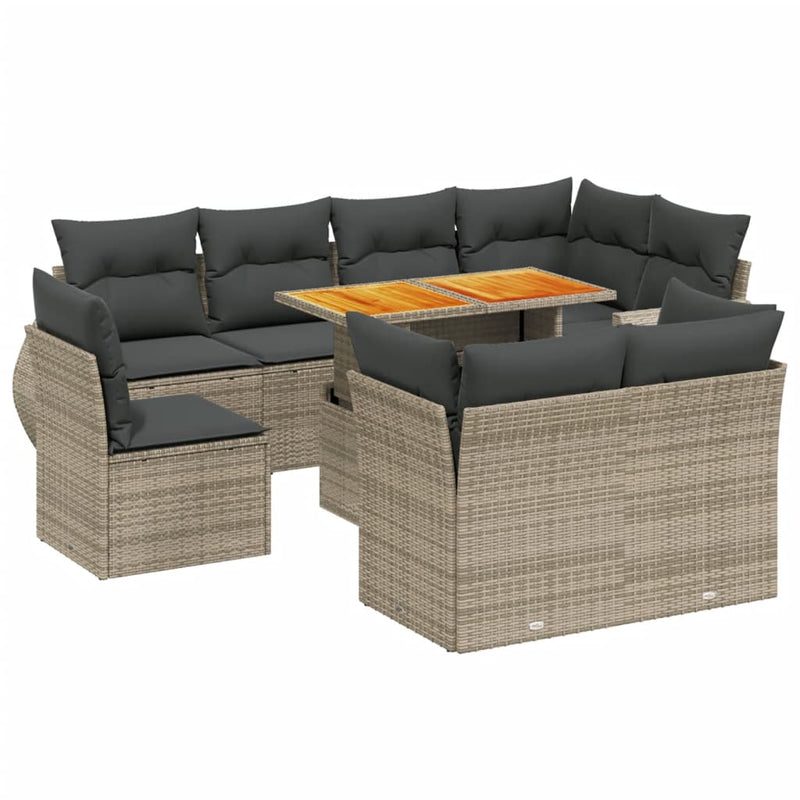 9 Piece Garden Sofa Set with Cushions Grey Poly Rattan