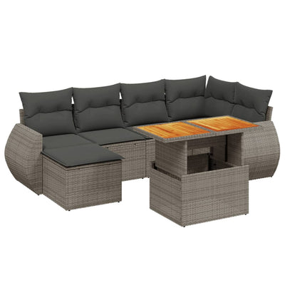 7 Piece Garden Sofa Set with Cushions Grey Poly Rattan