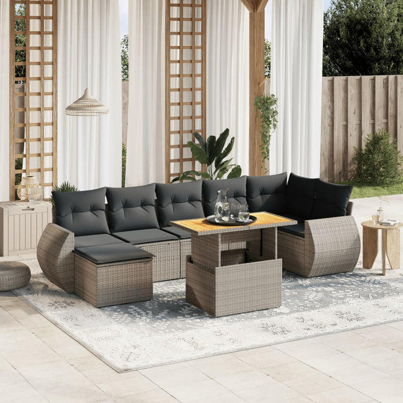 8 Piece Garden Sofa Set with Cushions Grey Poly Rattan