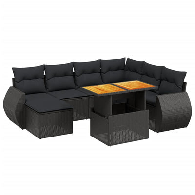 8 Piece Garden Sofa Set with Cushions Black Poly Rattan