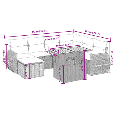 8 Piece Garden Sofa Set with Cushions Grey Poly Rattan