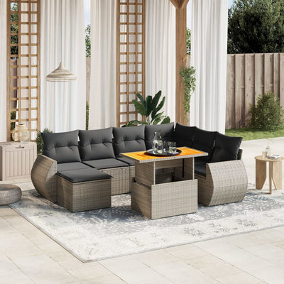 8 Piece Garden Sofa Set with Cushions Grey Poly Rattan