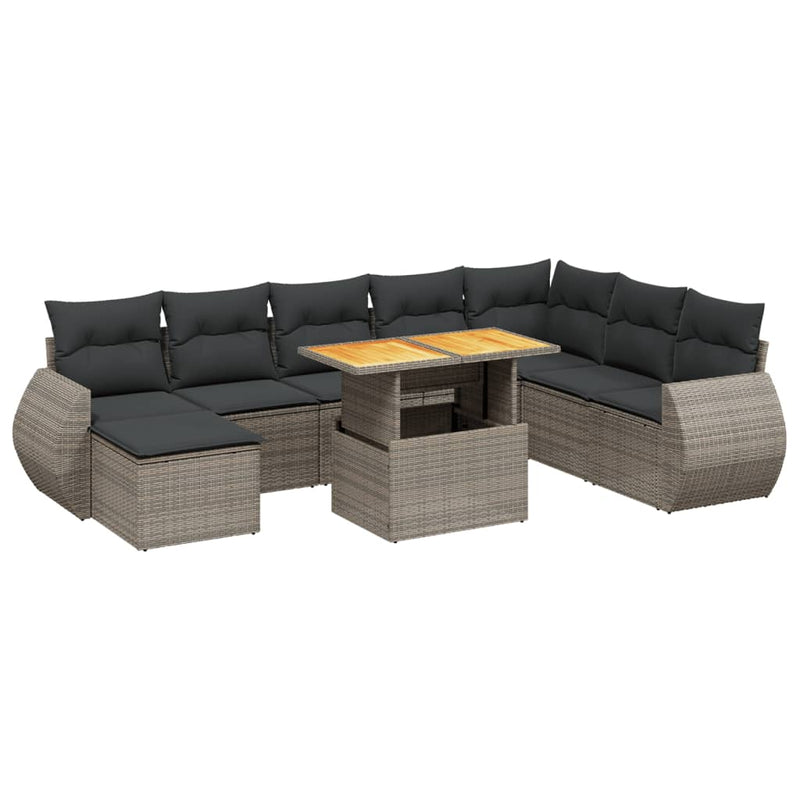 9 Piece Garden Sofa Set with Cushions Grey Poly Rattan