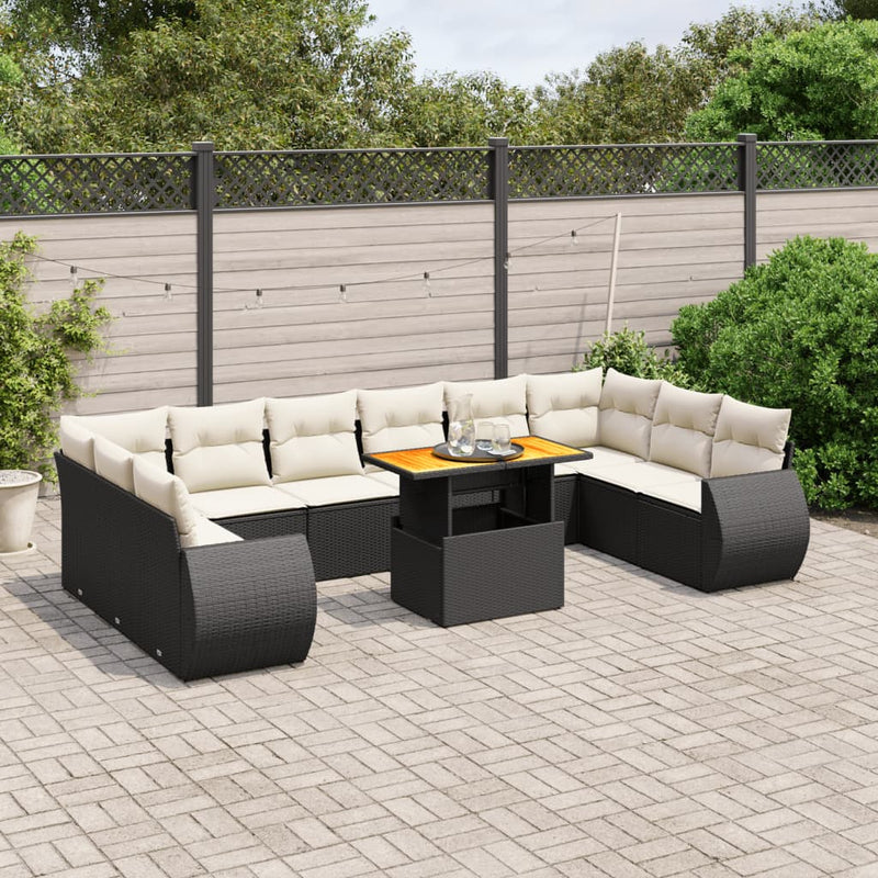 11 Piece Garden Sofa Set with Cushions Black Poly Rattan