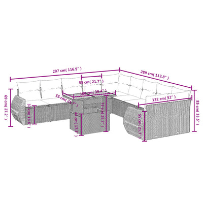 11 Piece Garden Sofa Set with Cushions Beige Poly Rattan