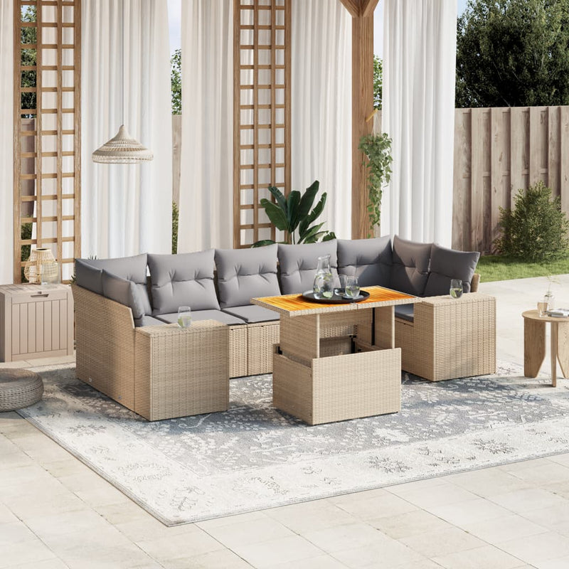 8 Piece Garden Sofa Set with Cushions Beige Poly Rattan