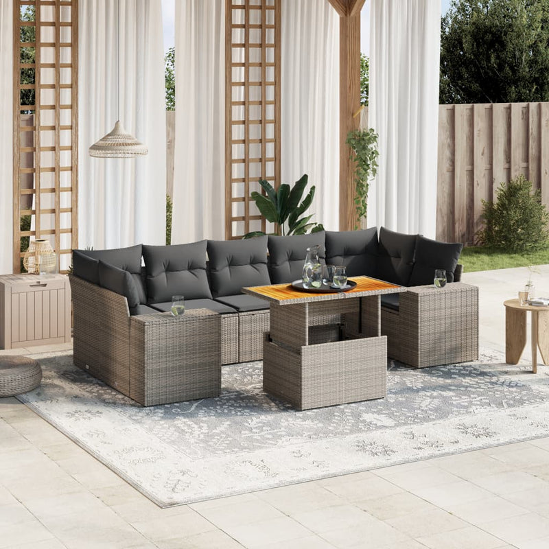 8 Piece Garden Sofa Set with Cushions Grey Poly Rattan