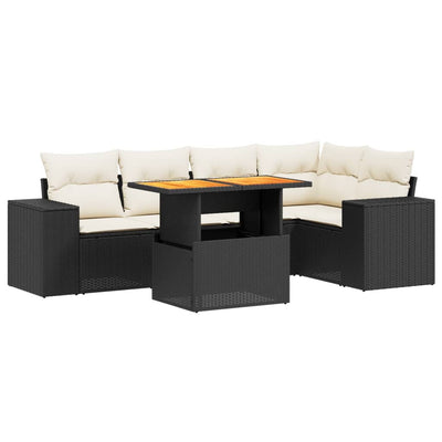 6 Piece Garden Sofa Set with Cushions Black Poly Rattan